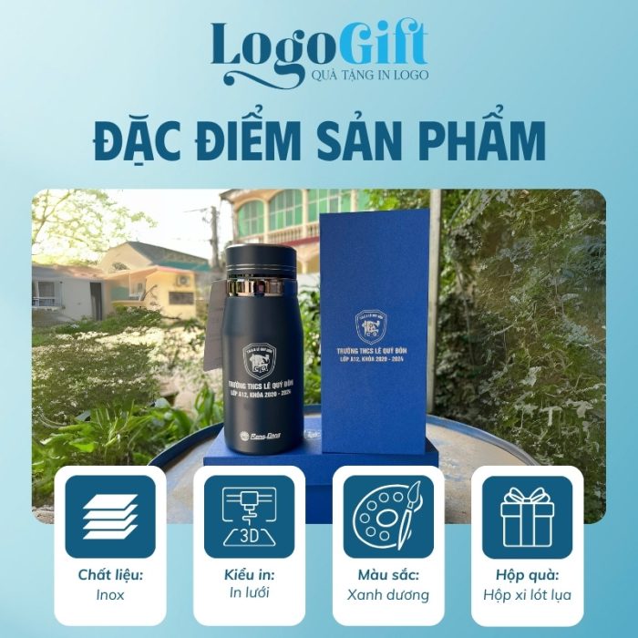 Bình giữ nhiệt Rạng Đông quà tặng in logo màu xanh dương