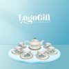 Bộ ấm chén quà tặng in logo họa tiết sen xanh