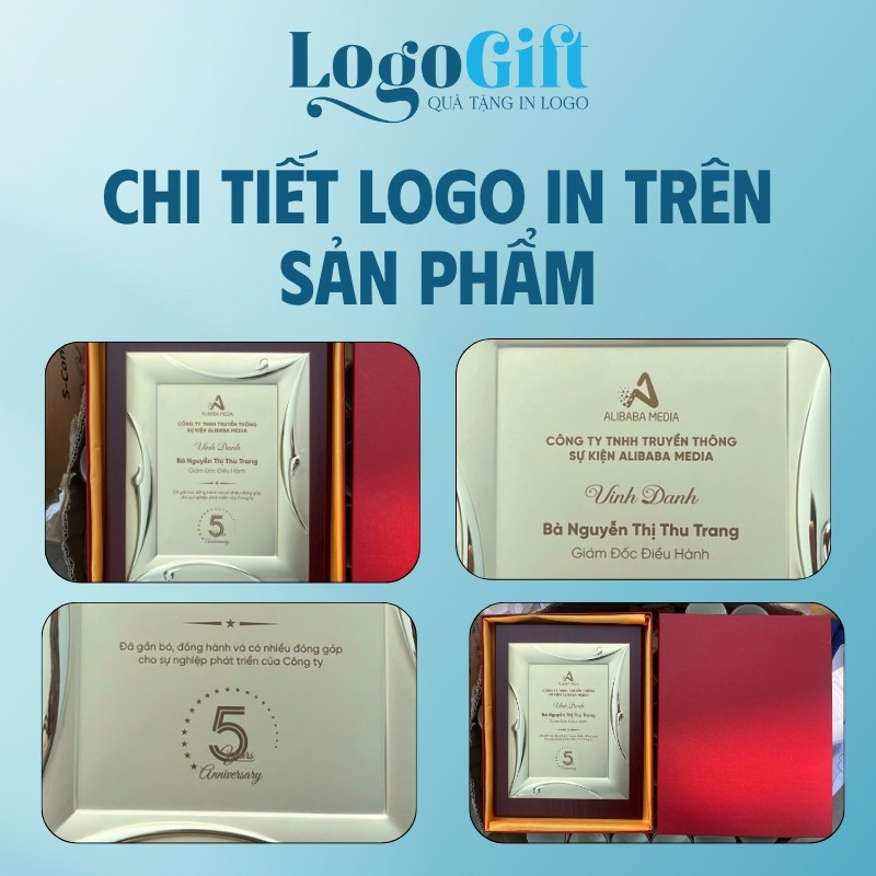 Bảng vinh danh quà tặng in logo gỗ đồng hình chữ nhật LG-VD01