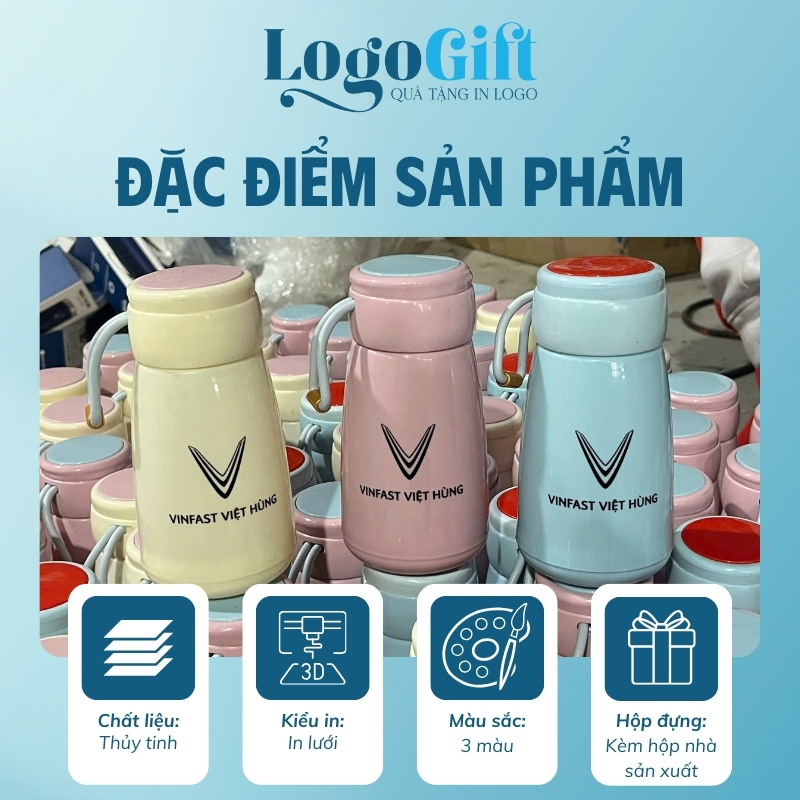 Bình thủy tinh bọc nhựa in quà tặng in logo 3 màu dung tích 400ml LG-BTT02