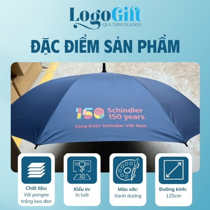 Ô dù cán thẳng quà tặng in logo vải pongee tráng keo đen LG-OD04