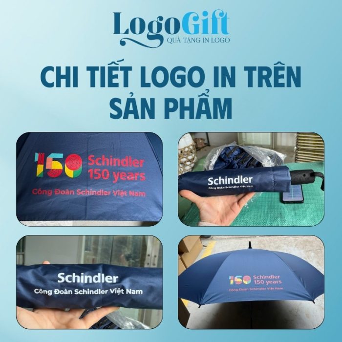 Ô dù cán thẳng quà tặng in logo vải pongee tráng keo đen LG-OD04