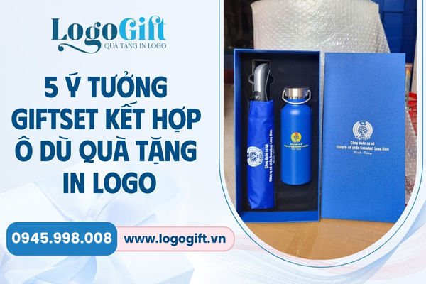 bộ giftset kết hợp ô dù quà tặng in logo