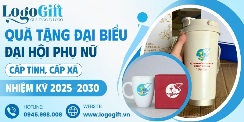 quà tặng Đại hội Đại biểu Phụ nữ cấp tỉnh, xã in logo nhiệm kỳ 2025-2030