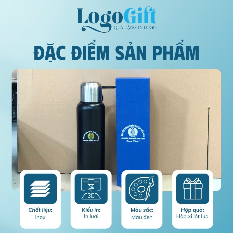 Bình giữ nhiệt in logo quà tặng Đại Hội nắp vặn 500ml LG-BGN22