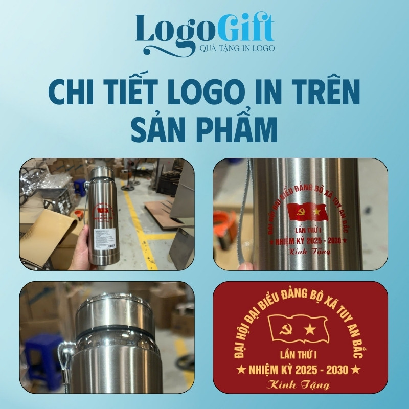 Bình giữ nhiệt quà tặng Đại Hội in logo quai xách nắp vặn 1L LG-BGN20