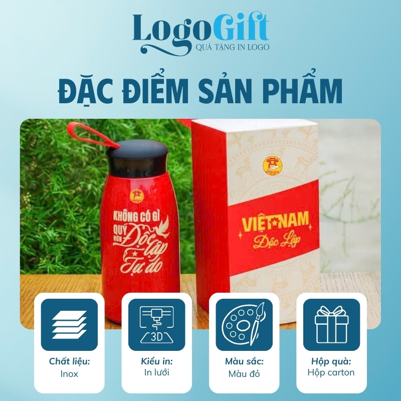 Bình giữ nhiệt quà tặng Đại Hội in logo quai xách nắp vặn 520ml LG-BGN19