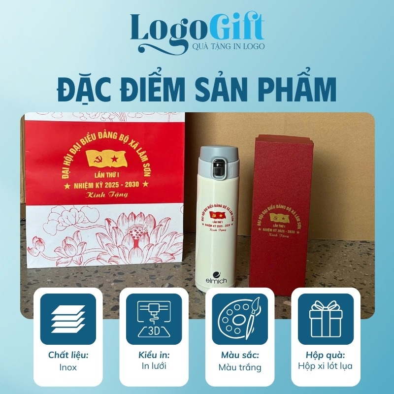 Quà tặng Đại Hội in logo bình giữ nhiệt thương hiệu Elmich 500ml LG-BGN21