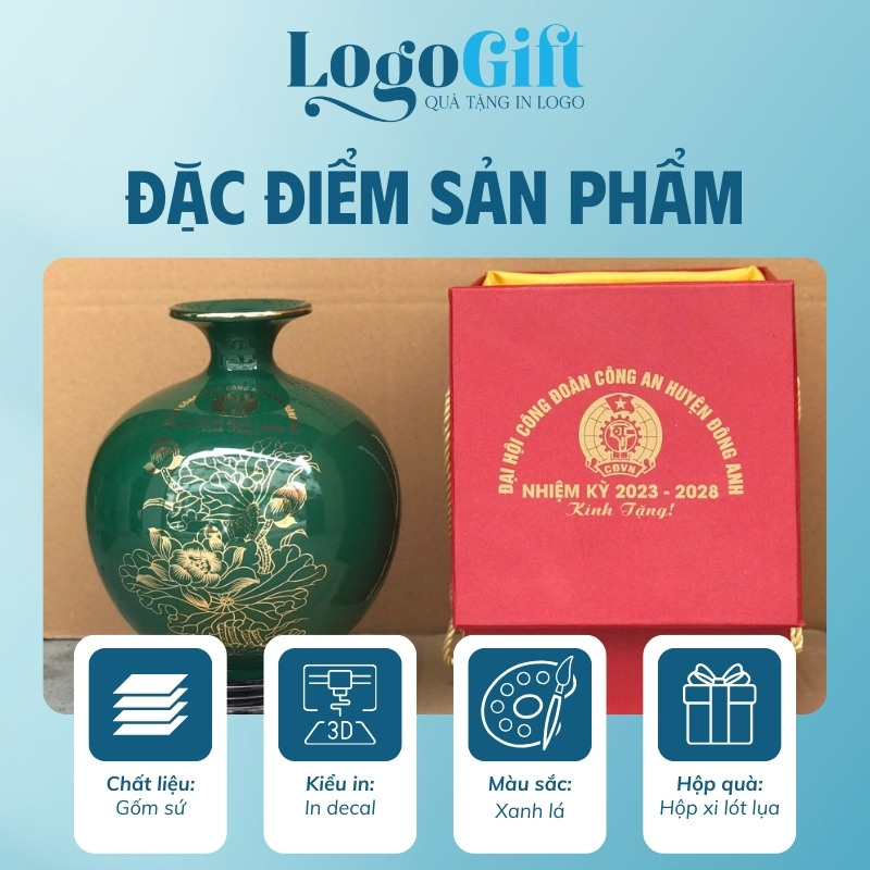 Bình hút lộc in logo quà tặng Đại hội mạ vàng 18cm LG-BHL08