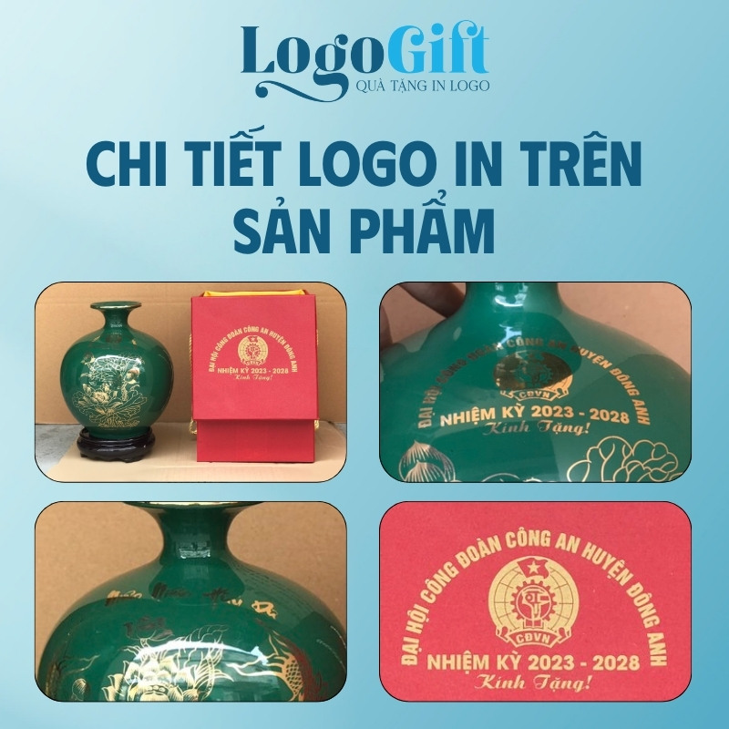 Bình hút lộc in logo quà tặng Đại hội mạ vàng 18cm LG-BHL08