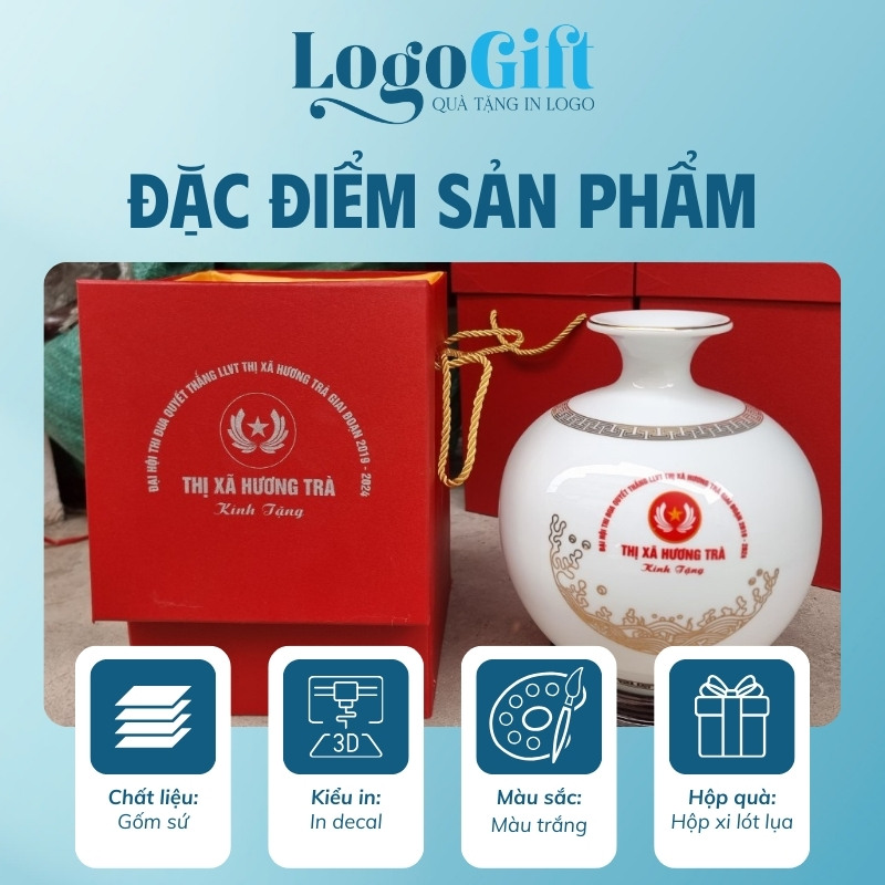 In logo lên bình hút lộc mạ vàng quà tặng Đại hội 18cm LG-BHL10