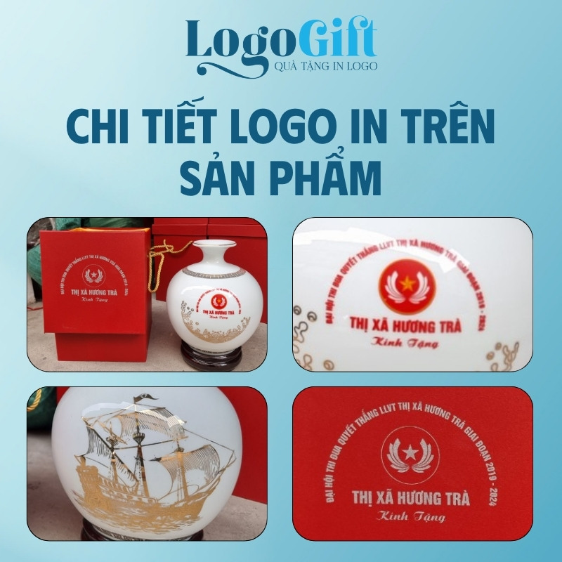 In logo lên bình hút lộc mạ vàng quà tặng Đại hội 18cm LG-BHL10