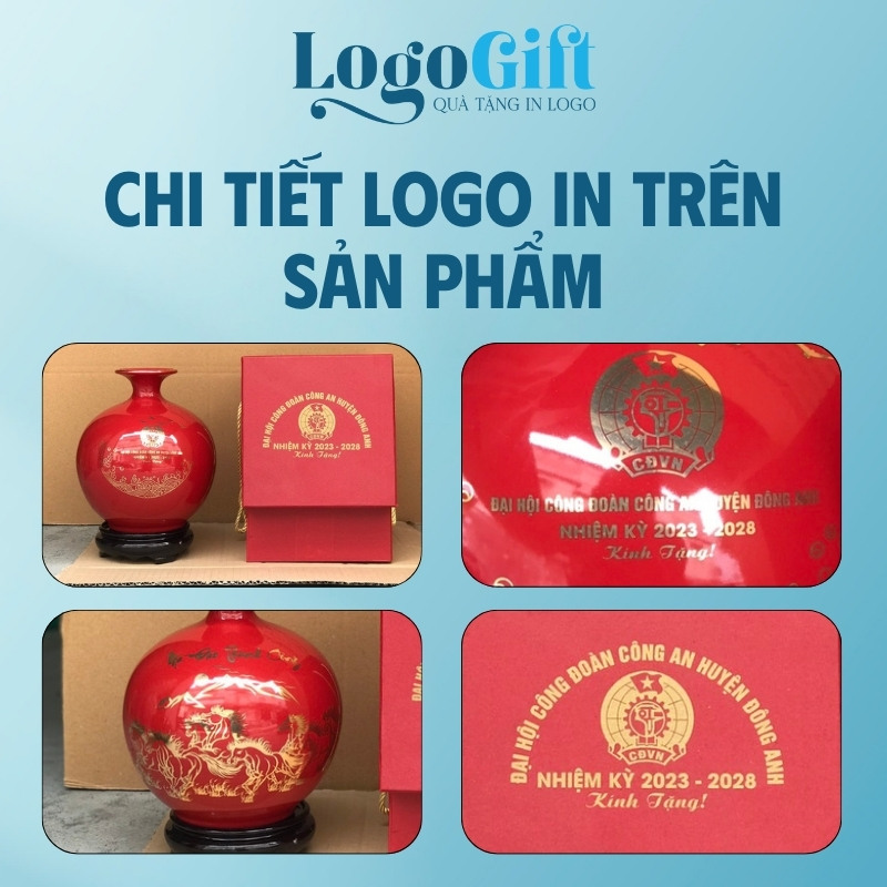 Bình hút lộc quà tặng Đại hội in logo mạ vàng 18cm LG-BHL05