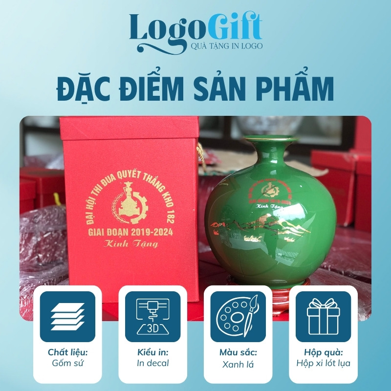 In logo lên bình hút lộc quà tặng Đại hội mạ vàng 18cm LG-BHL07