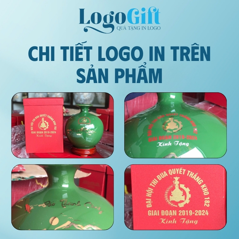 In logo lên bình hút lộc quà tặng Đại hội mạ vàng 18cm LG-BHL07