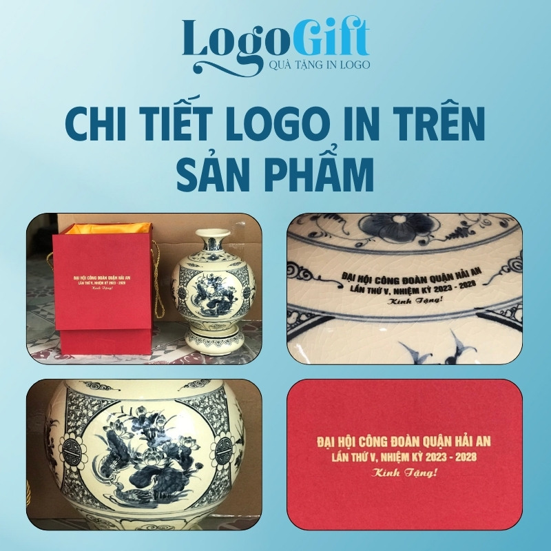 Quà tặng Đại hội in logo bình hút lộc vàng hanh men rạng 18cm LG-BHL09