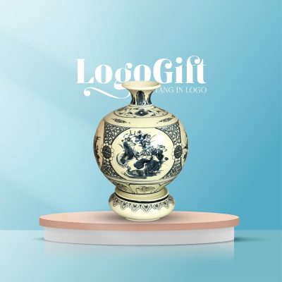 Quà tặng Đại hội in logo bình hút lộc vàng hanh men rạng 18cm LG-BHL09