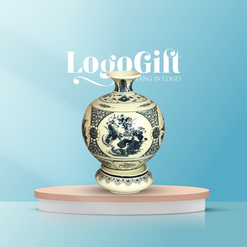 Quà tặng Đại hội in logo bình hút lộc vàng hanh men rạng 18cm LG-BHL09