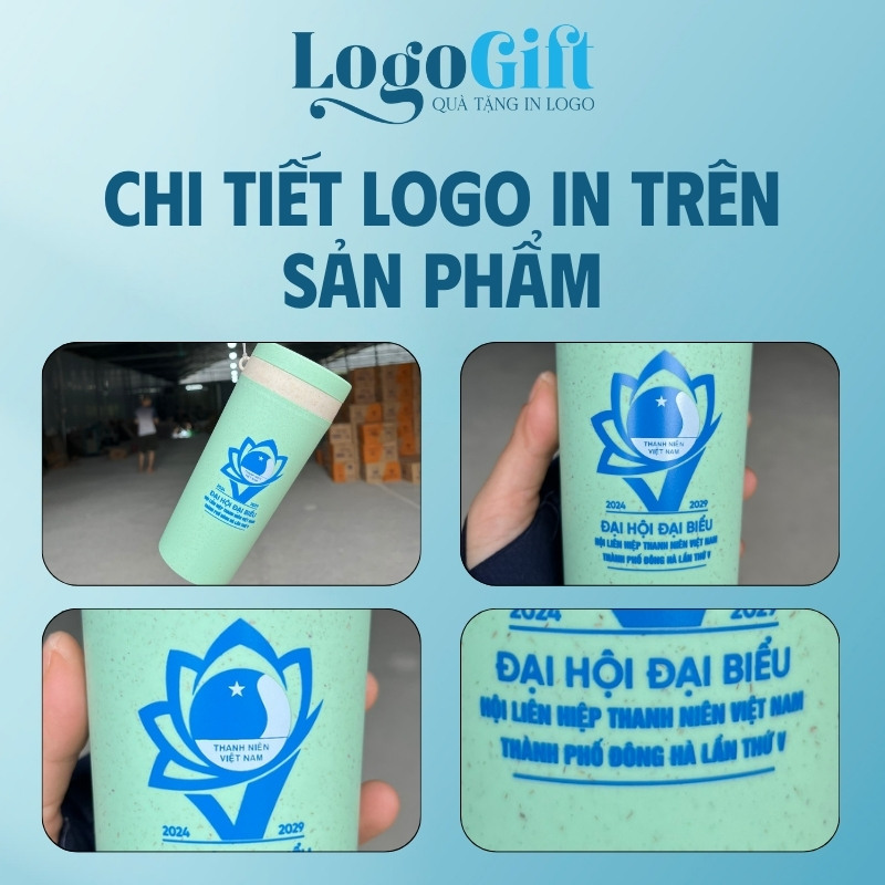Bình nước nhựa quà tặng Đại hội in logo lúa mạch 400ml LG-BNN01