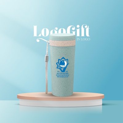 Bình nước nhựa quà tặng Đại hội in logo lúa mạch 400ml LG-BNN01
