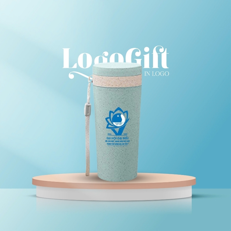 Bình nước nhựa quà tặng Đại hội in logo lúa mạch 400ml LG-BNN01