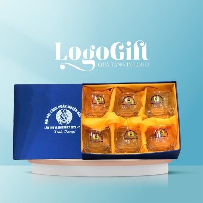Bộ 6 cốc thuỷ tinh quà tặng Đại hội in logo thương hiệu Ocean 340ml LG-BL04