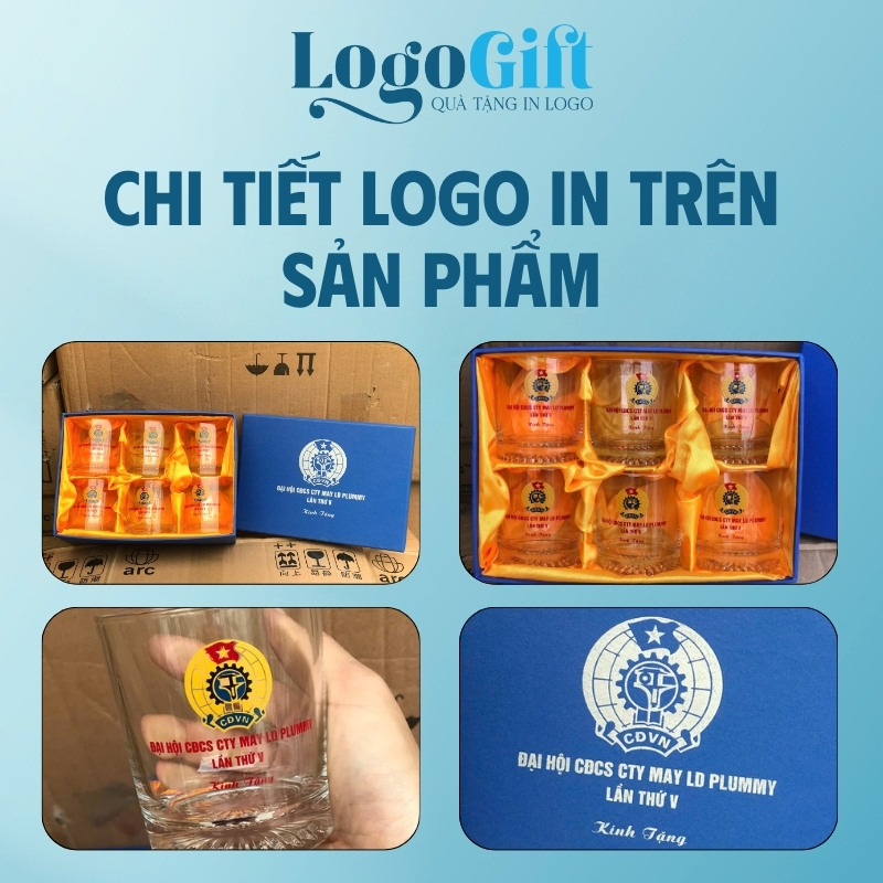 Bộ 6 cốc thuỷ tinh quà tặng Đại hội in logo thương hiệu Việt Tiệp LG-BL05