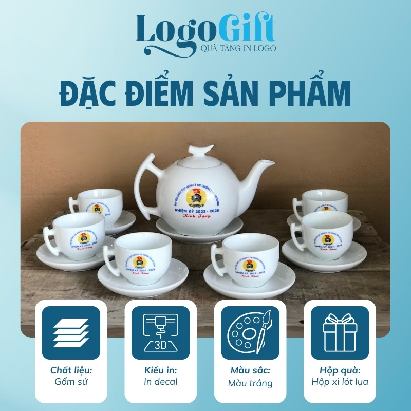 Bộ ấm trà quà tặng Đại hội in logo dáng bưởi cành 500ml LG-AC43