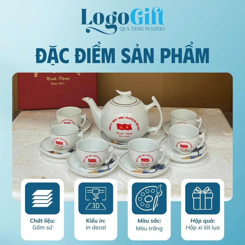Quà tặng Đại hội in logo ấm chén uống trà dáng bưởi cành 500ml LG-AC44
