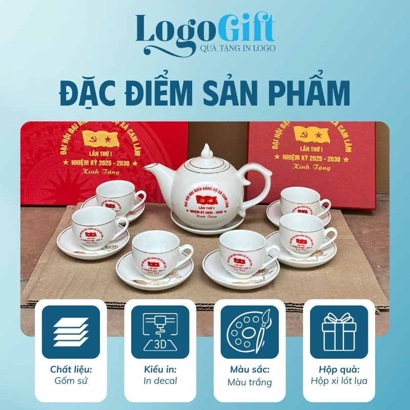 Quà tặng Đại hội ấm chén uống trà in logo dáng bưởi lửa 650ml LG-AC35