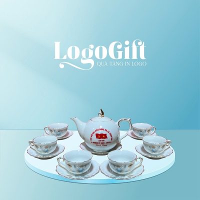 Bộ ấm chén quà tặng Đại hội in logo dáng bưởi lửa hoa sen 550ml LG-AC31