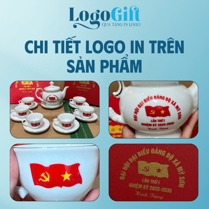 Bộ ấm chén quà tặng Đại hội in logo dáng đài cát 500ml LG-AC38