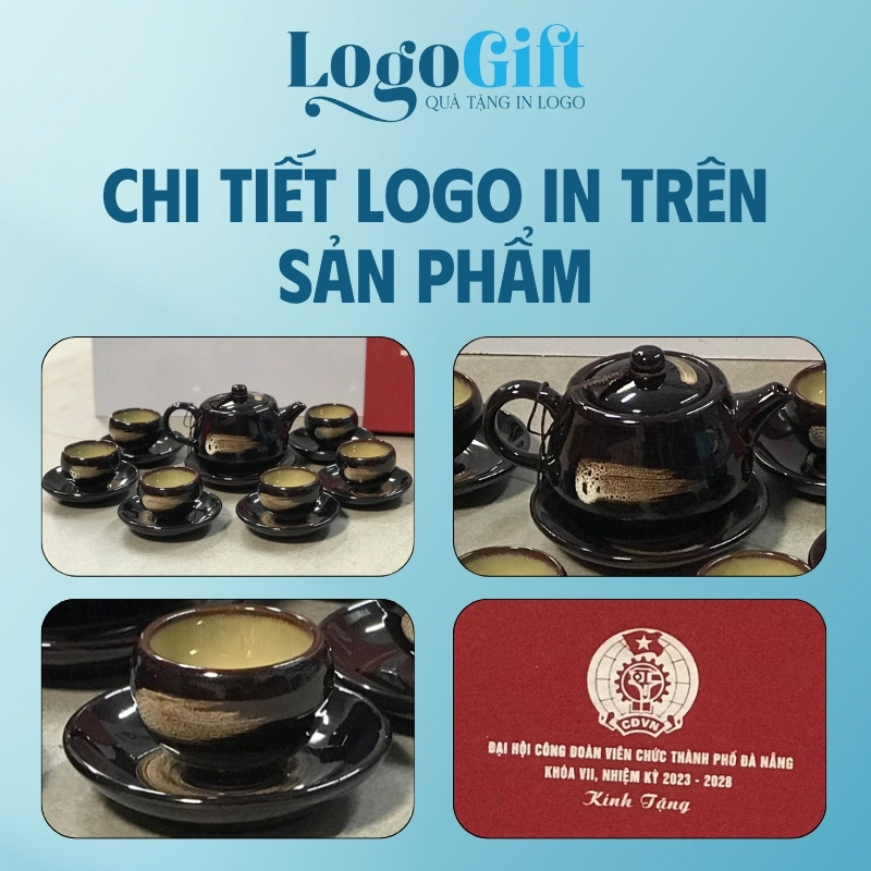 Ấm chén uống trà in logo quà tặng Đại hội dáng hoả biến 400ml LG-AC32