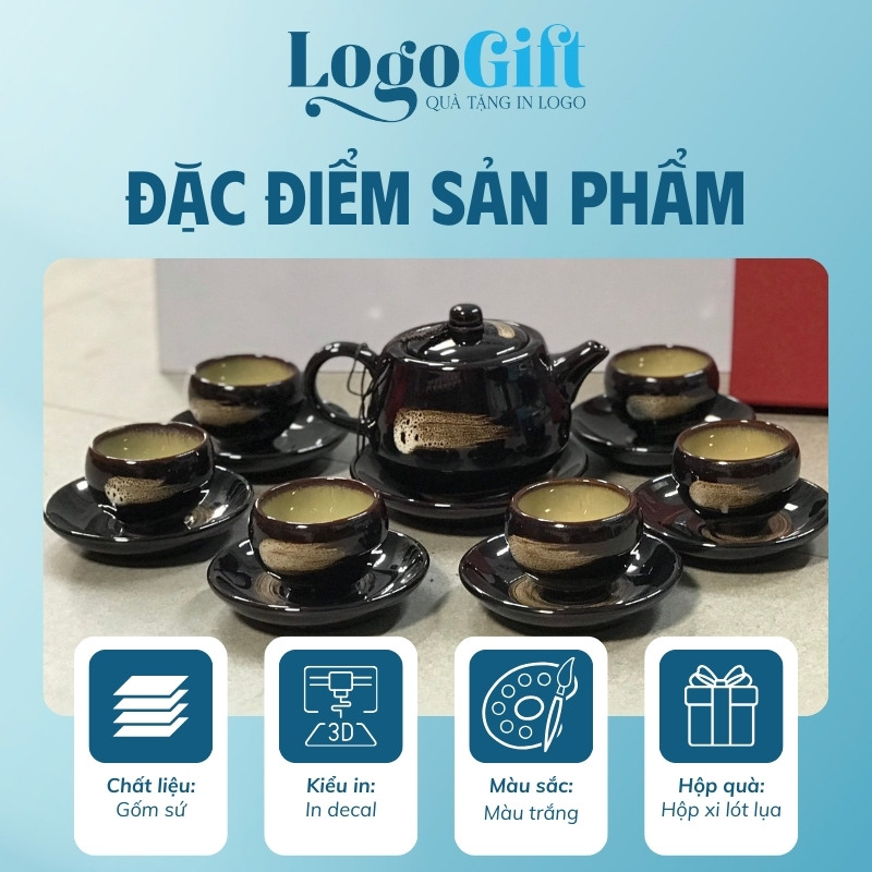 Ấm chén uống trà in logo quà tặng Đại hội dáng hoả biến 400ml LG-AC32