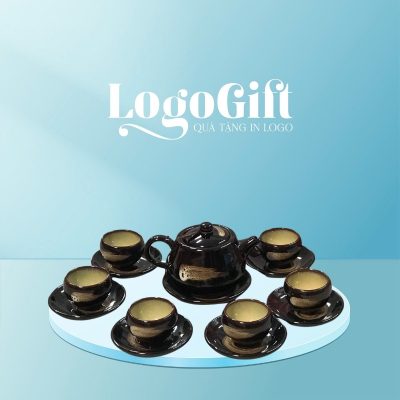 Ấm chén uống trà in logo quà tặng Đại hội dáng hoả biến 400ml LG-AC32