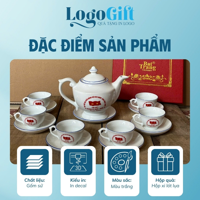Ấm chén trà quà tặng Đại hội in logo dáng thần đèn 650ml LG-AC34