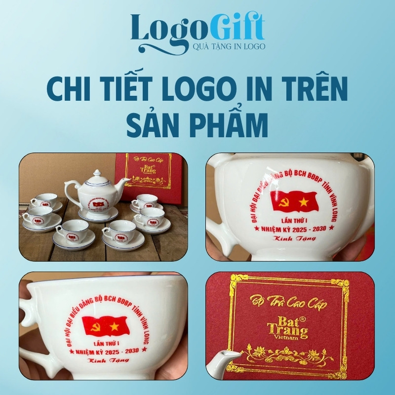 Ấm chén trà quà tặng Đại hội in logo dáng thần đèn 650ml LG-AC34