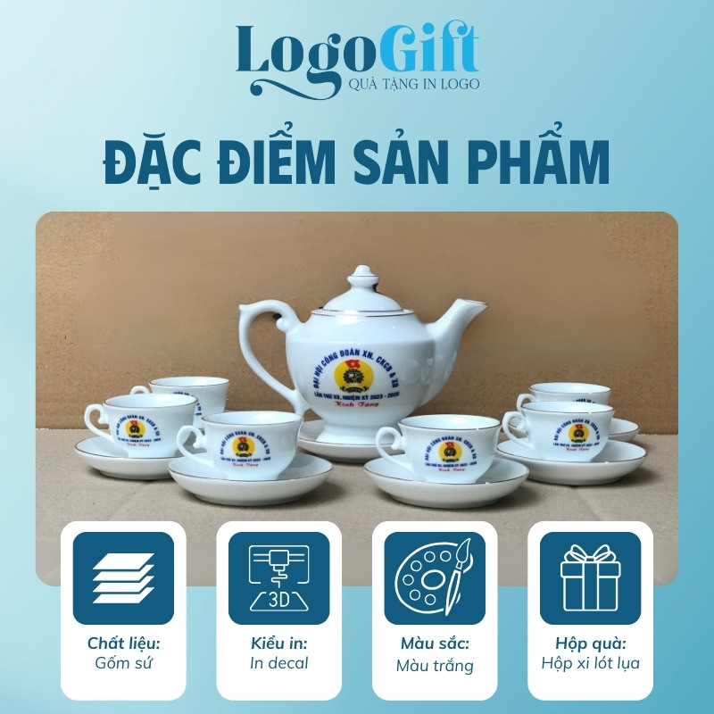 In logo lên ấm chén quà tặng Đại hội dáng thần đèn 650ml LG-AC36