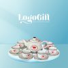 Bộ ấm trà quà tặng Đại hội in logo dáng vai vuông hoa mai xanh 500ml LG-AC40