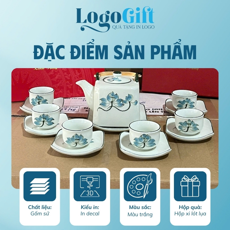 Bộ ấm tích in logo quà tặng Đại hội quai đồng men kem 450ml LG-AC33
