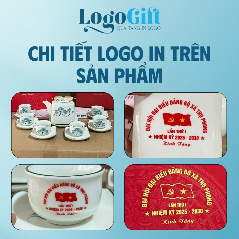 Bộ ấm tích in logo quà tặng Đại hội quai đồng men kem 450ml LG-AC33