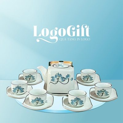 Bộ ấm tích in logo quà tặng Đại hội quai đồng men kem 450ml LG-AC33