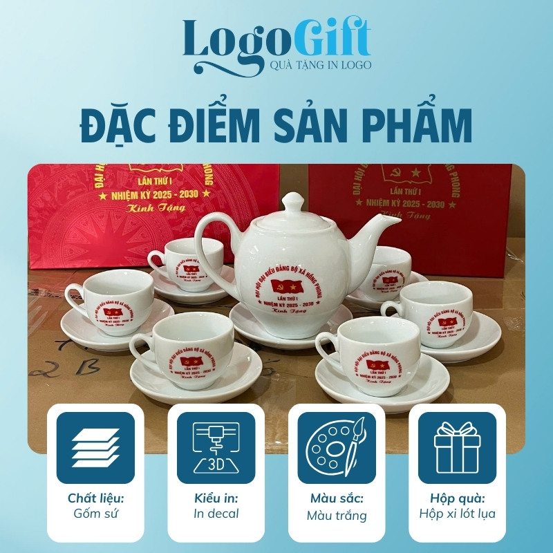 Bộ ấm chén in logo thương hiệu Minh Long 500ml quà tặng Đại hội LG-AC37