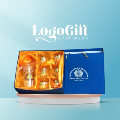 Bộ bình cốc thuỷ tinh quà tặng Đại hội in logo thương hiệu Delisoga LG-BC04
