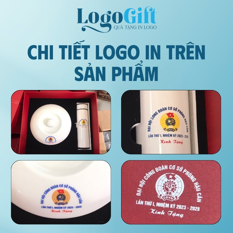 Set quà tặng Đại hội in logo 2 món bình giữ nhiệt và thố sứ LG-GS06
