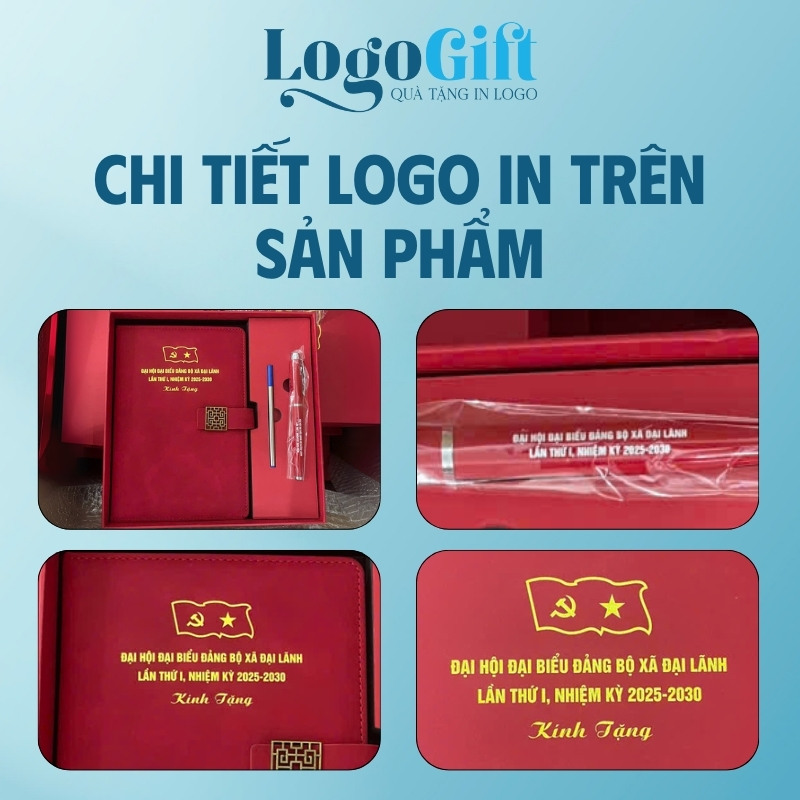 In logo lên combo quà tặng Đại hội 2 món sổ da và bút ký LG-GS08