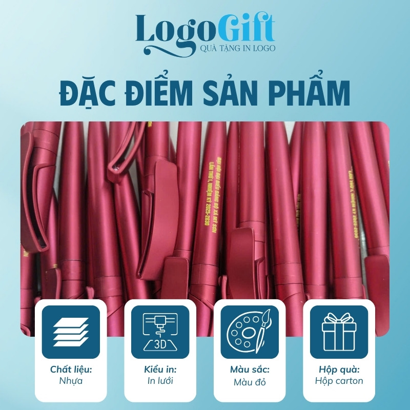 Bút bi quà tặng Đại hội in logo màu đỏ 14cm LG-BB05