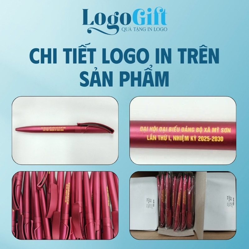 Bút bi quà tặng Đại hội in logo màu đỏ 14cm LG-BB05