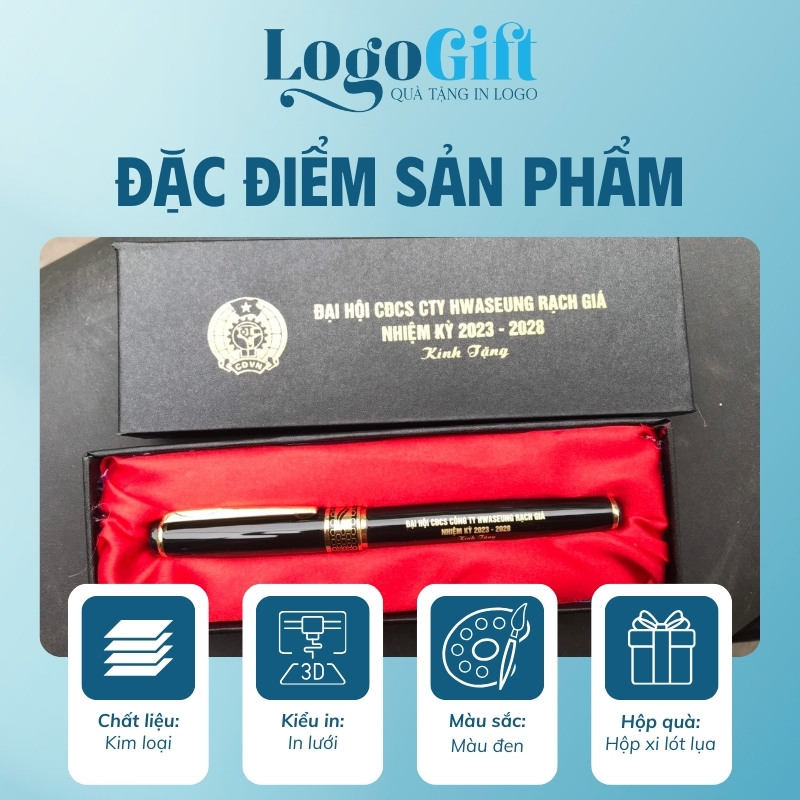 Bút ký quà tặng Đại hội in logo kim loại tổ ong 13cm LG-BK03