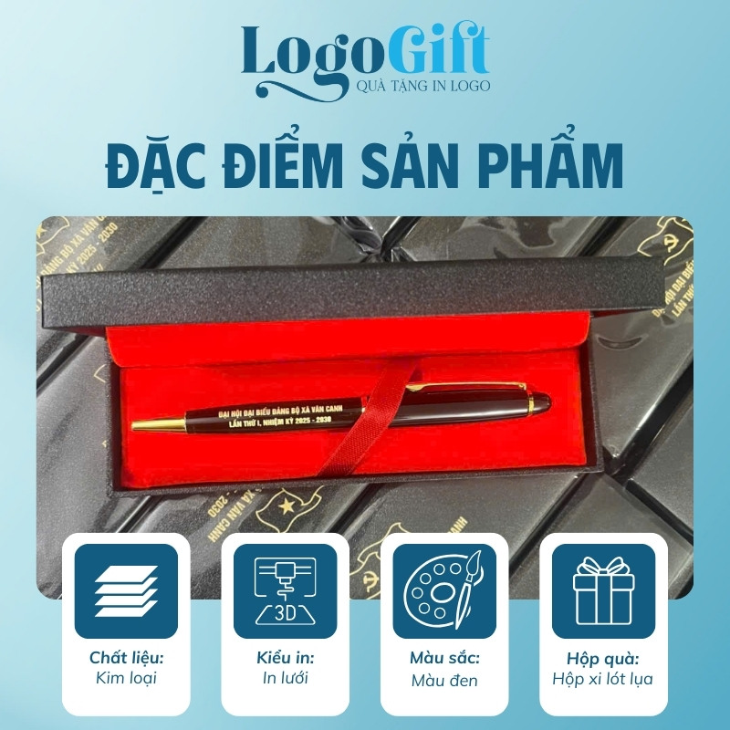 Quà tặng Đại hội bút ký in logo kim loại xoáy 13cm LG-BK04
